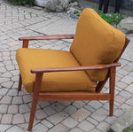 Set of 2 REFINISHED REUPHOLSTERED MCM Solid Wood Lounge Armchairs in mustard wool, like new 7