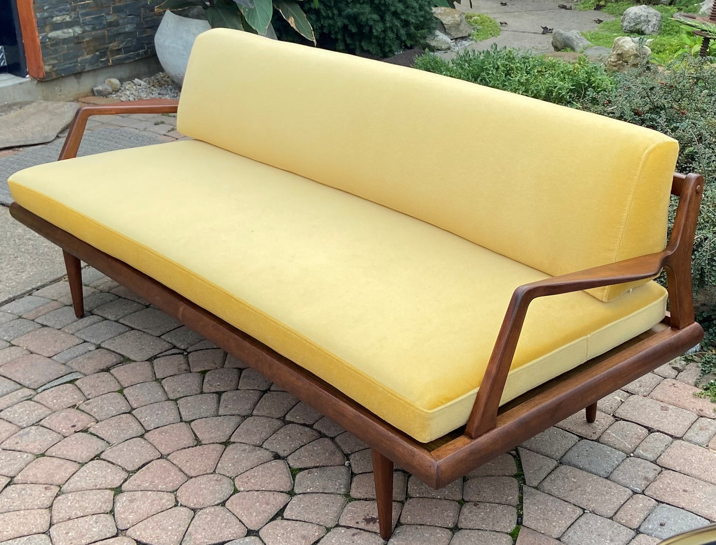 REFINISHED Mid Century Modern Daybed Sofa by A. Pearsall, NEW CUSHIONS in Wool Mohair