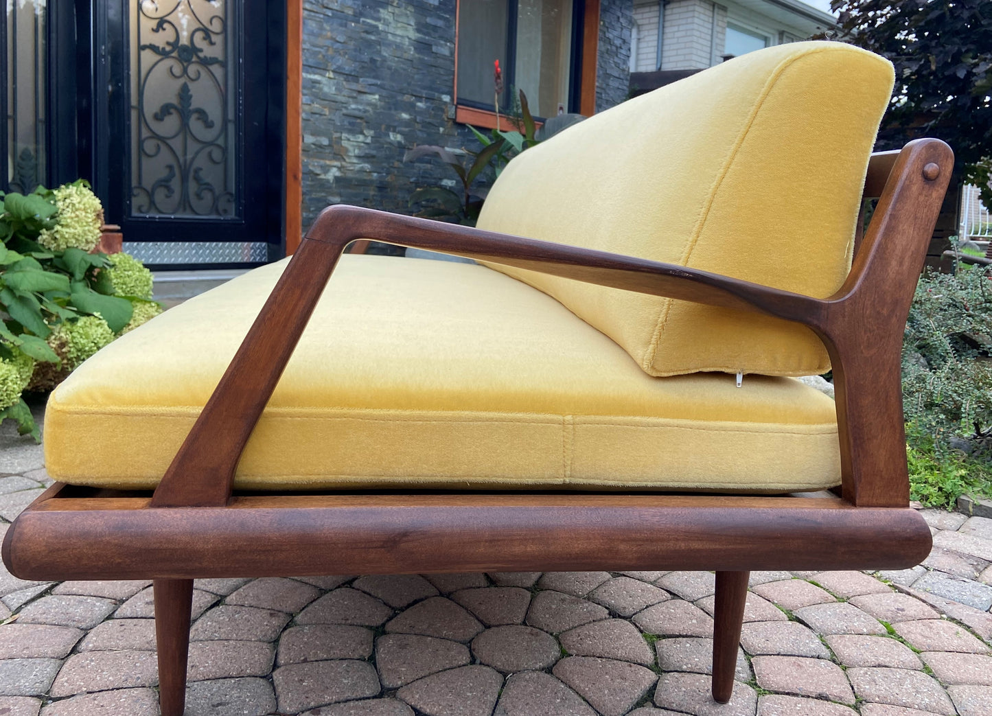 REFINISHED Mid Century Modern Daybed Sofa by A. Pearsall, NEW CUSHIONS in Wool Mohair
