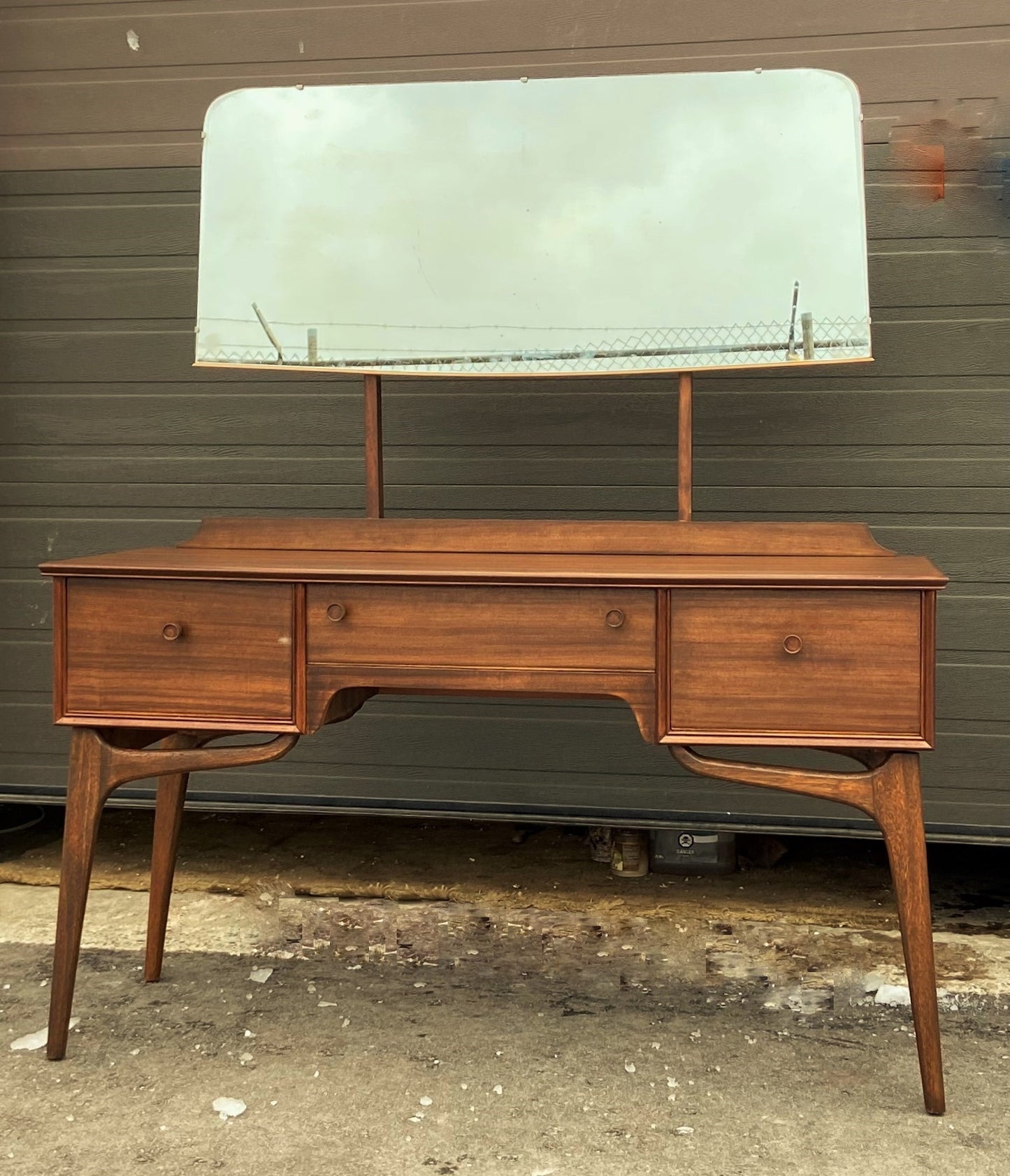 REFINISHED British MCM Vanity & Mirror or Desk by Alfred Cox, Perfect, Compact