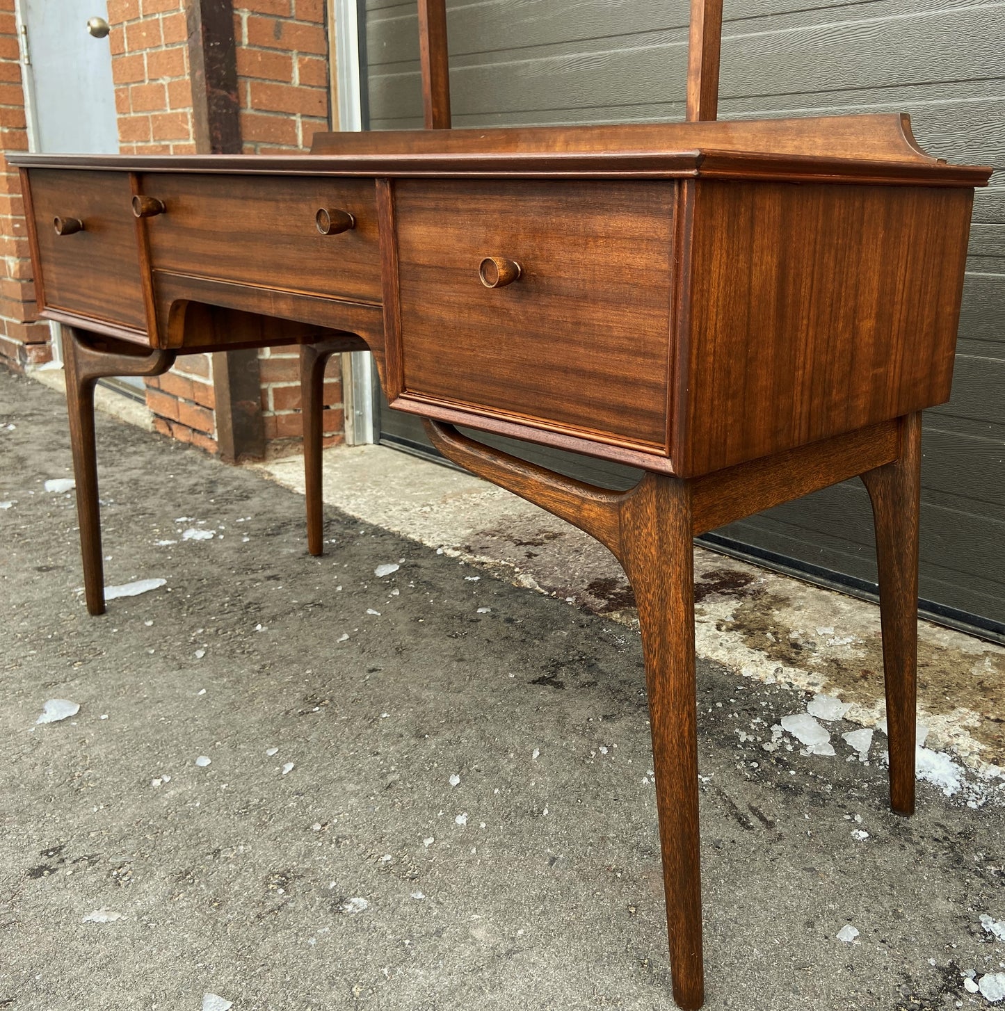 REFINISHED British MCM Vanity & Mirror or Desk by Alfred Cox, Perfect, Compact