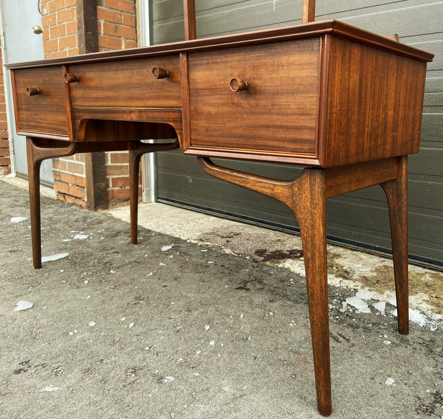 REFINISHED British MCM Vanity & Mirror or Desk by Alfred Cox, Perfect, Compact