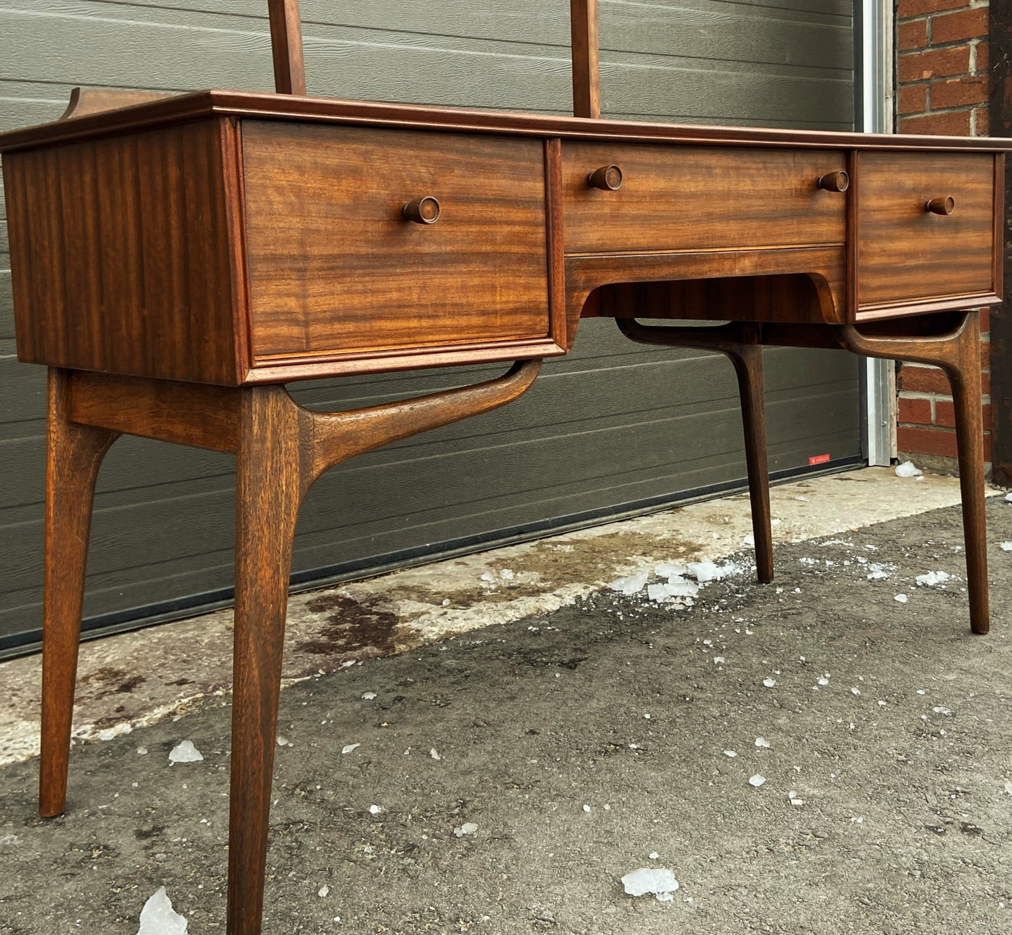 REFINISHED British MCM Vanity & Mirror or Desk by Alfred Cox, Perfect, Compact