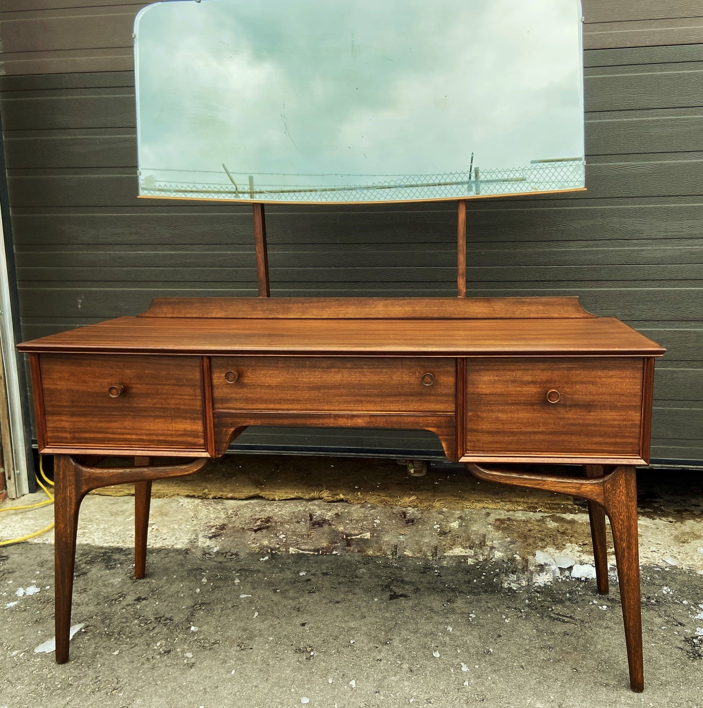 REFINISHED British MCM Vanity & Mirror or Desk by Alfred Cox, Perfect, Compact