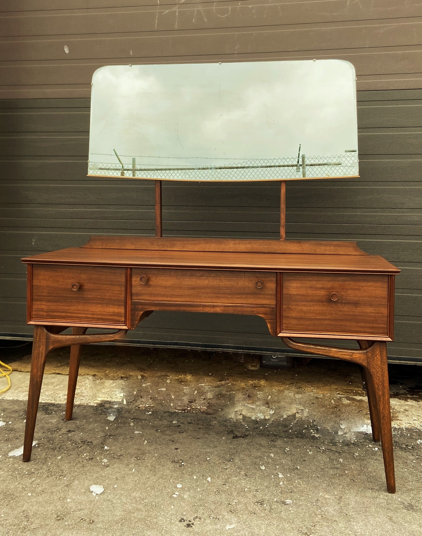 REFINISHED British MCM Vanity & Mirror or Desk by Alfred Cox, Perfect, Compact