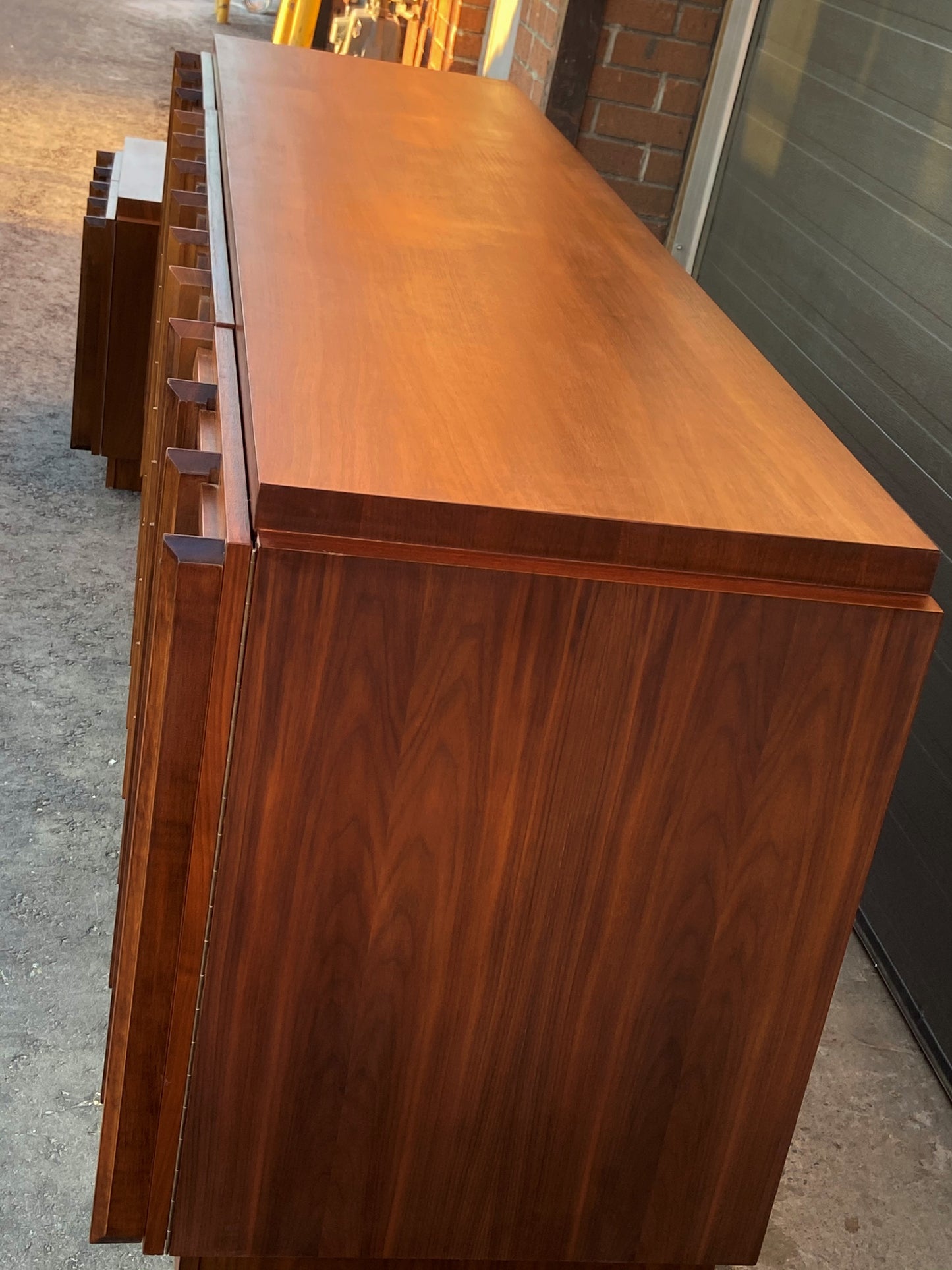 RESTORED Rare MCM Teak & Walnut Mirrored Brutalist Credenza Dresser 80"