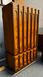 RESTORED Mid Century Modern Walnut Brutalist Armoire High Credenza 5