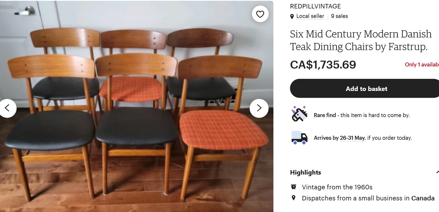 4 Danish Mid Century Modern Teak Chairs by Farstrup, will be REUPHOLSTERED