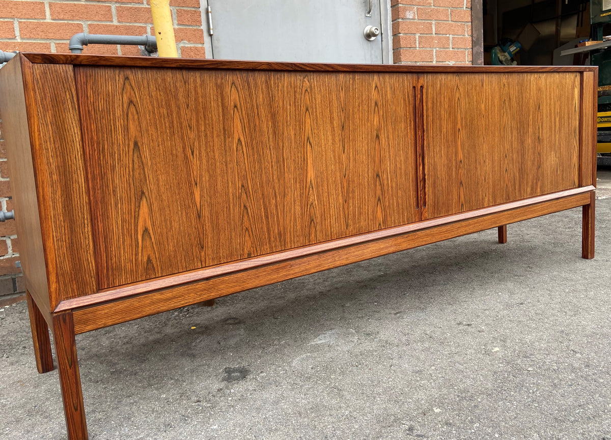 REFINISHED Danish Mid Century Modern Rosewood Credenza w Tambour Doors Finished Back 79