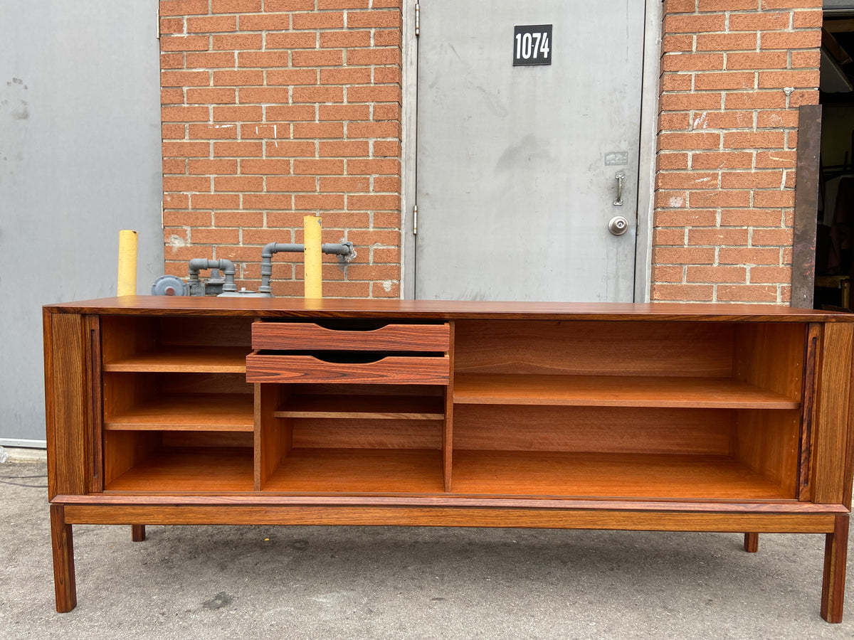 REFINISHED Danish Mid Century Modern Rosewood Credenza w Tambour Doors Finished Back 79