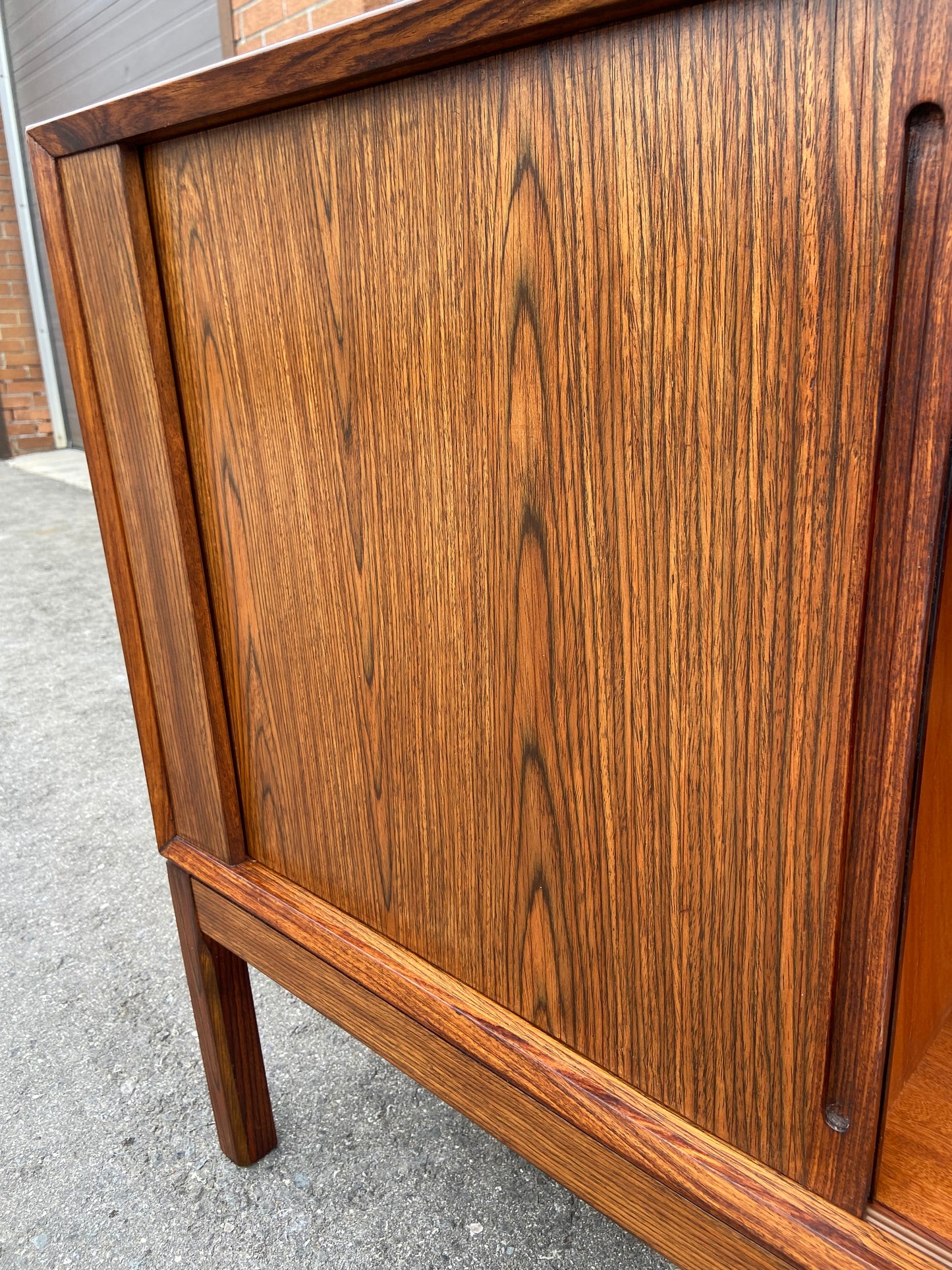 REFINISHED Danish Mid Century Modern Rosewood Credenza w Tambour Doors Finished Back 79"