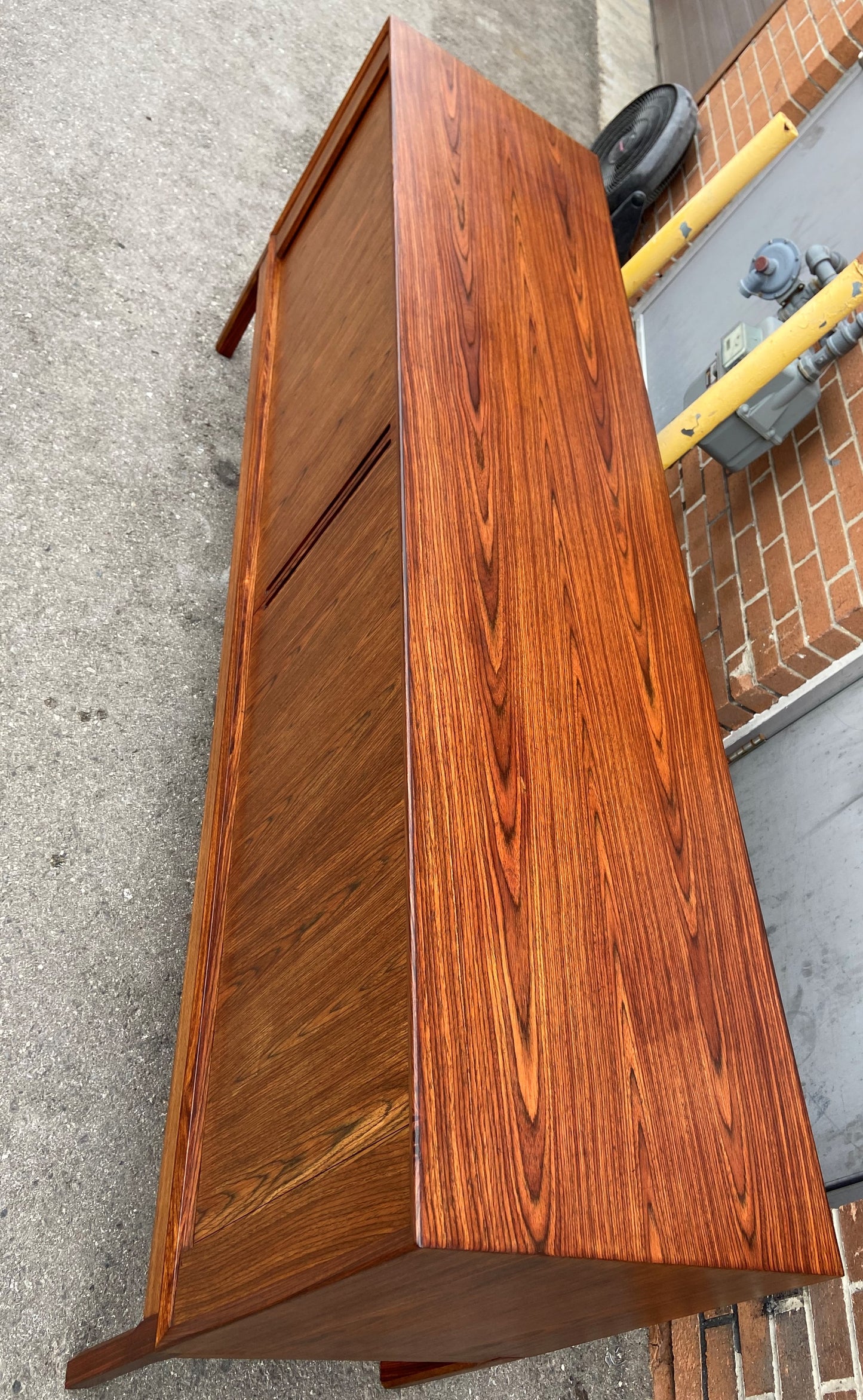 REFINISHED Danish Mid Century Modern Rosewood Credenza w Tambour Doors Finished Back 79"