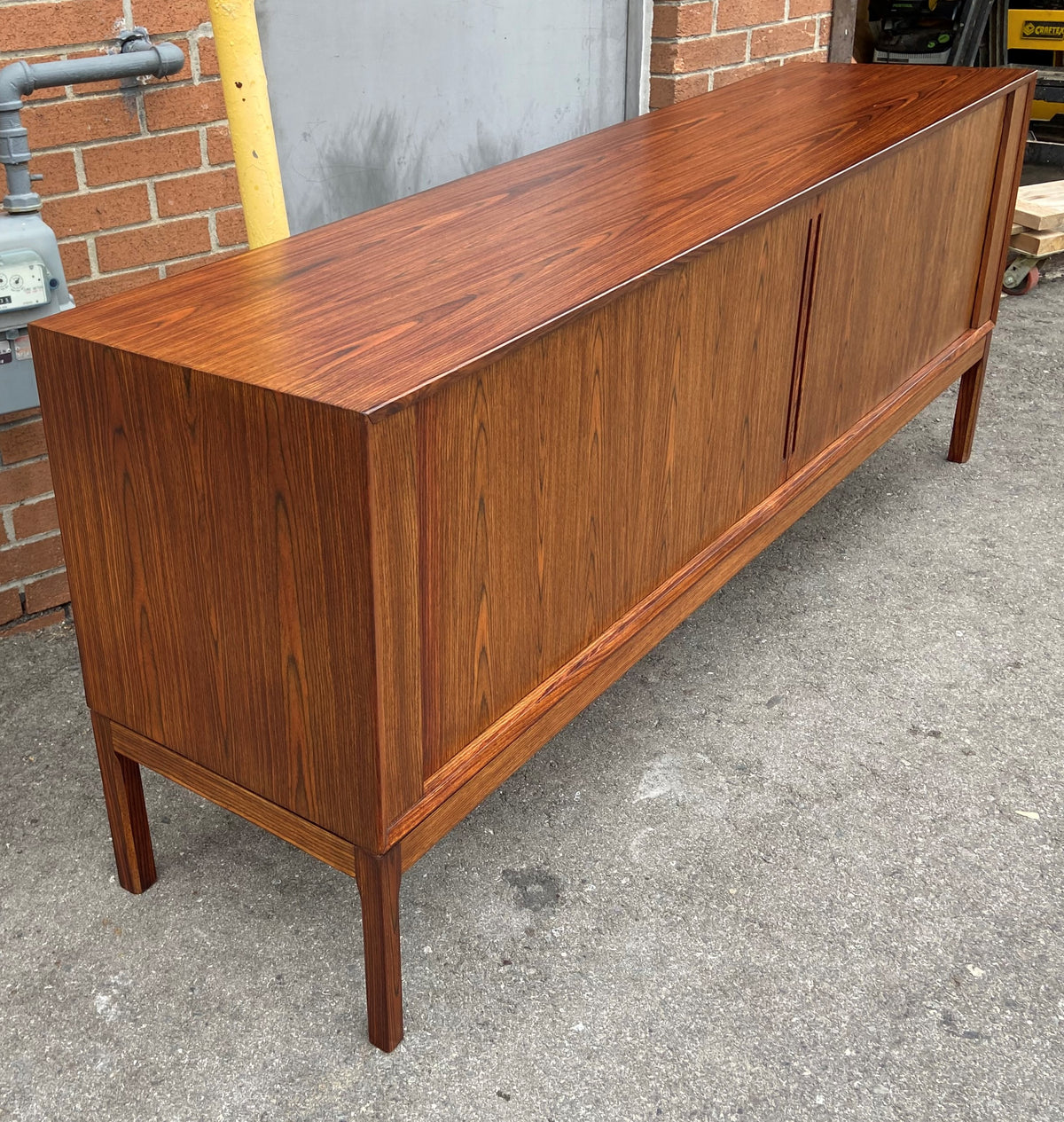 REFINISHED Danish Mid Century Modern Rosewood Credenza w Tambour Doors Finished Back 79