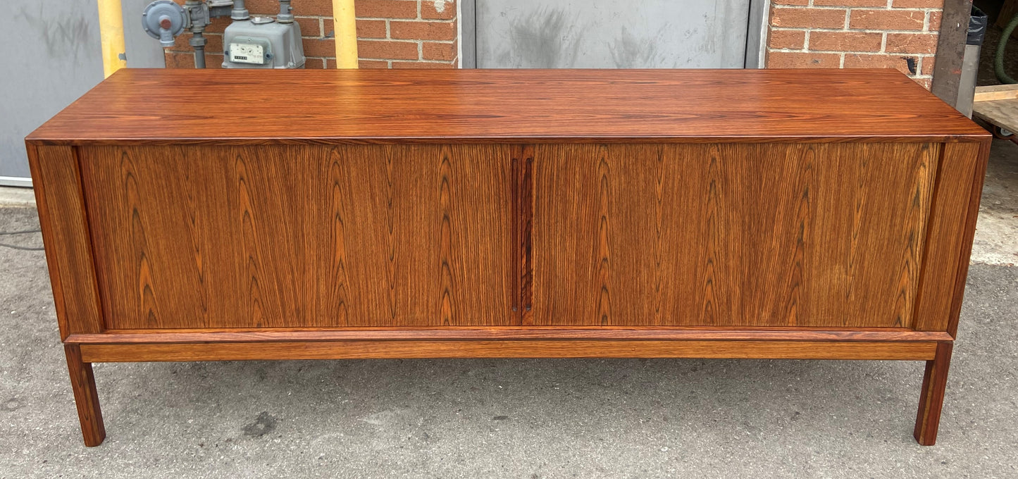 REFINISHED Danish Mid Century Modern Rosewood Credenza w Tambour Doors Finished Back 79"