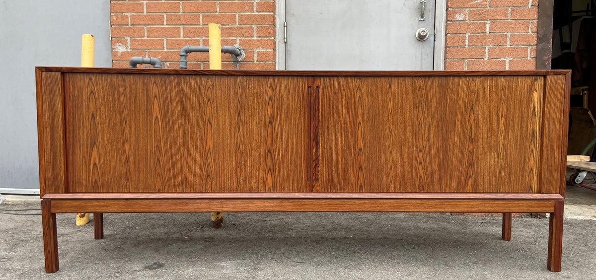 REFINISHED Danish Mid Century Modern Rosewood Credenza w Tambour Doors Finished Back 79