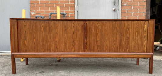 REFINISHED Danish Mid Century Modern Rosewood Credenza w Tambour Doors Finished Back 79"