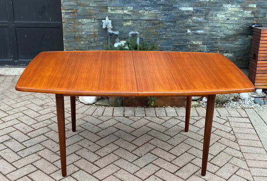 REFINISHED MCM Boat Shaped Teak Table Selfstoring w 2 Leaves by Gustav Bahus