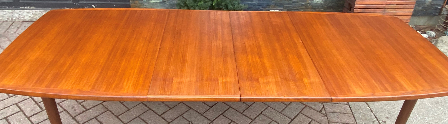 REFINISHED MCM Boat Shaped Teak Table Selfstoring w 2 Leaves by Gustav Bahus