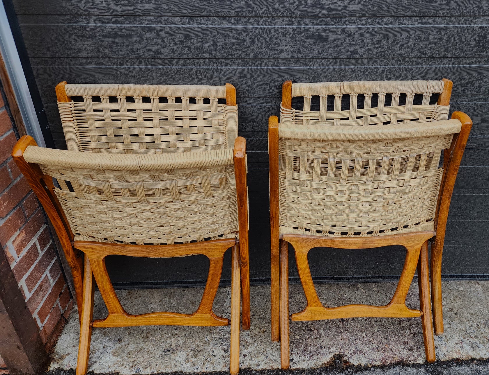 2 Mid Century Modern Rope Folding Lounge Chairs Wegner style