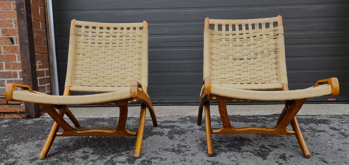 2 Mid Century Modern Rope Folding Lounge Chairs Wegner style