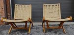 2 Mid Century Modern Rope Folding Lounge Chairs Wegner style 2