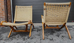 2 Mid Century Modern Rope Folding Lounge Chairs Wegner style 6