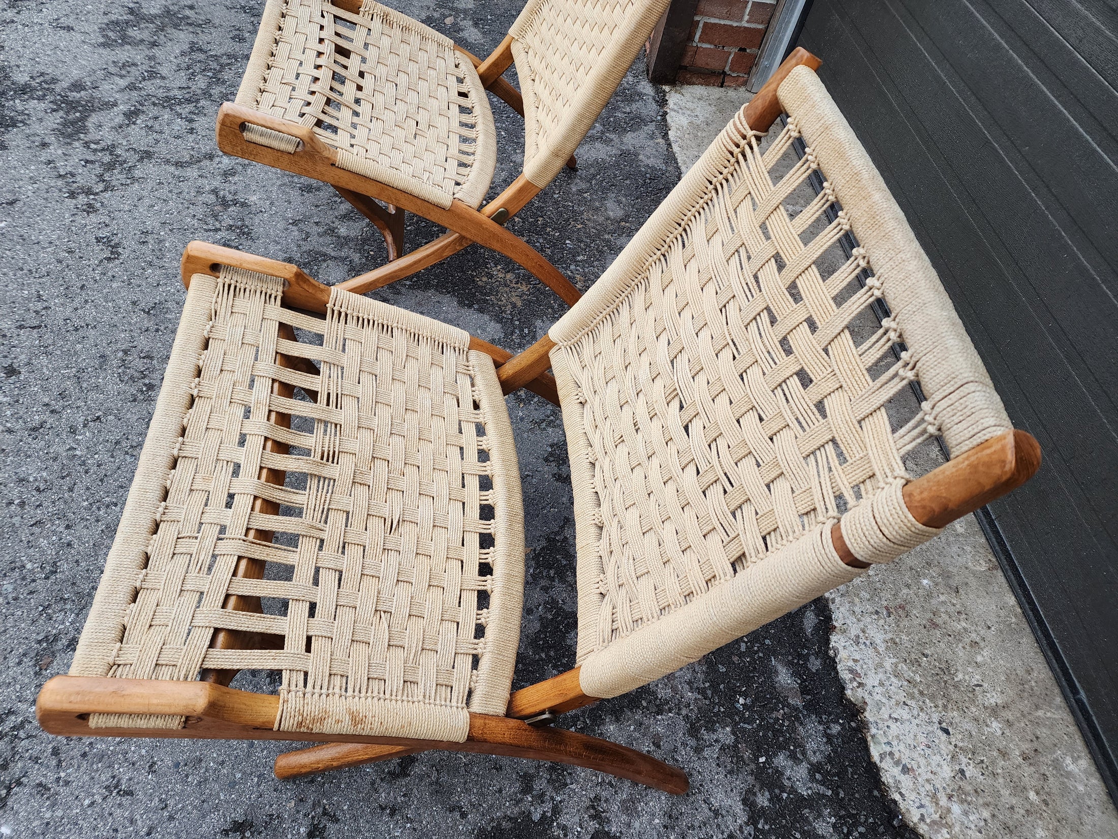 2 Mid Century Modern Rope Folding Lounge Chairs Wegner style