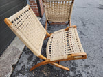 2 Mid Century Modern Rope Folding Lounge Chairs Wegner style 9