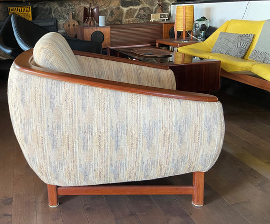 Deposit for REFINISHED MCM Huber Barrel Back Teak Lounge Armchair, PERFECT