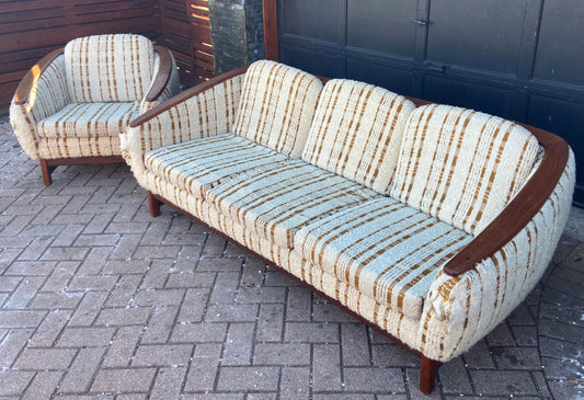 MCM Huber Barrel Back Teak Sofa & Lounge Chair, will be REFINISHED & REUPHOLSTERED
