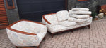 REFINISHED MCM Huber Barrel Back Teak Sofa and Lounge Chair- Mint (plus bonus armchair) 10