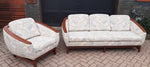 REFINISHED MCM Huber Barrel Back Teak Sofa and Lounge Chair- Mint (plus bonus armchair) 4