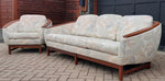 REFINISHED MCM Huber Barrel Back Teak Sofa and Lounge Chair- Mint (plus bonus armchair) 7