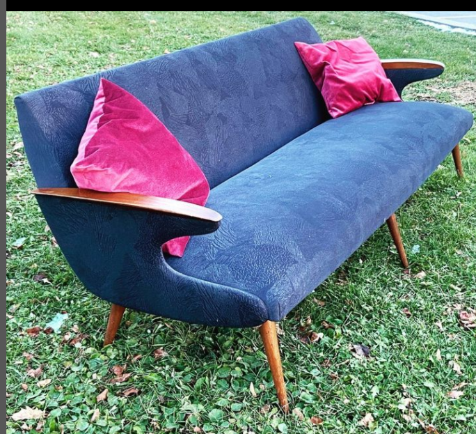 REFINISHED REUPHOLSTERED Mid Century Modern L. Tiengo Sofa & 2 Lounge Chairs