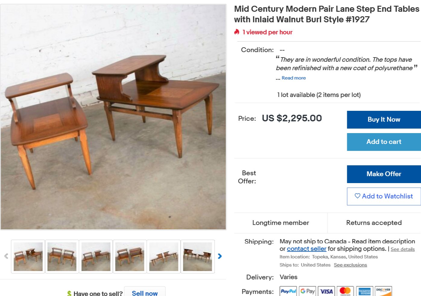 REFINISHED MCM Walnut Two Tier / Step End Table, PERFECT