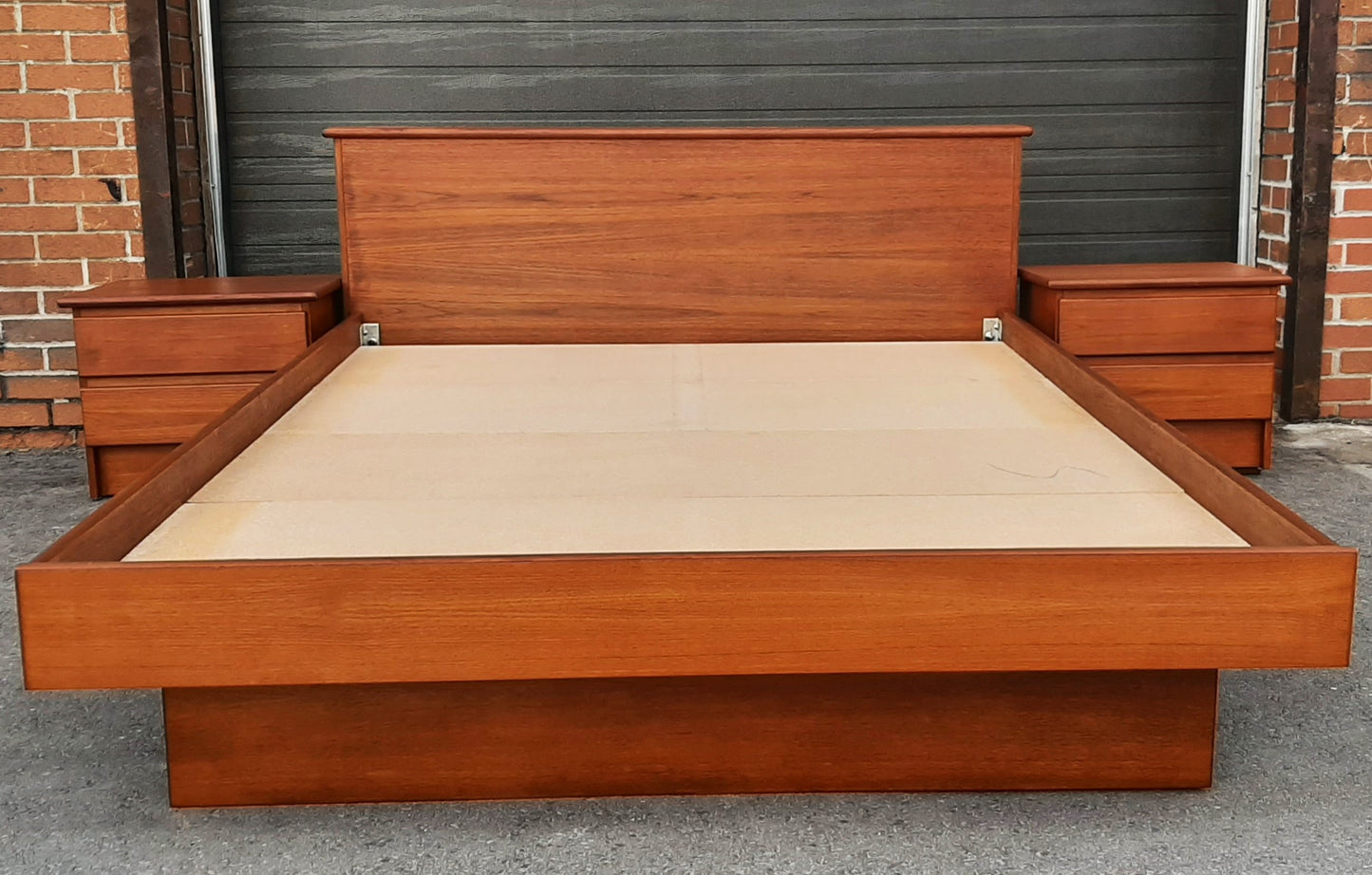 REFINISHED MCM Teak Bed Queen with 2 separate night stands by Mobican, PERFECT