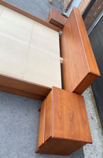REFINISHED MCM Teak Bed Queen with 2 separate night stands by Mobican, PERFECT 10