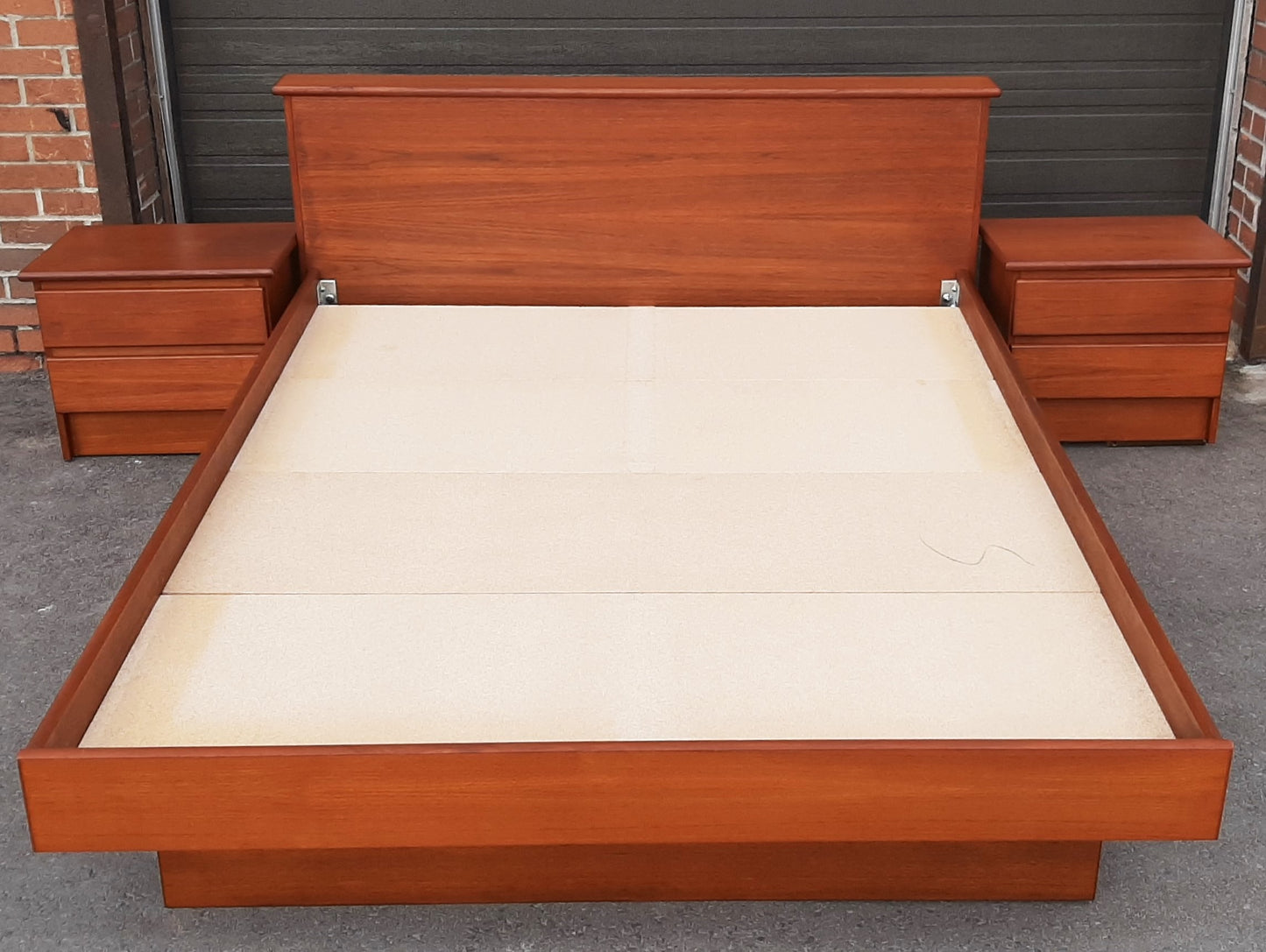 REFINISHED MCM Teak Bed Queen with 2 separate night stands by Mobican, PERFECT