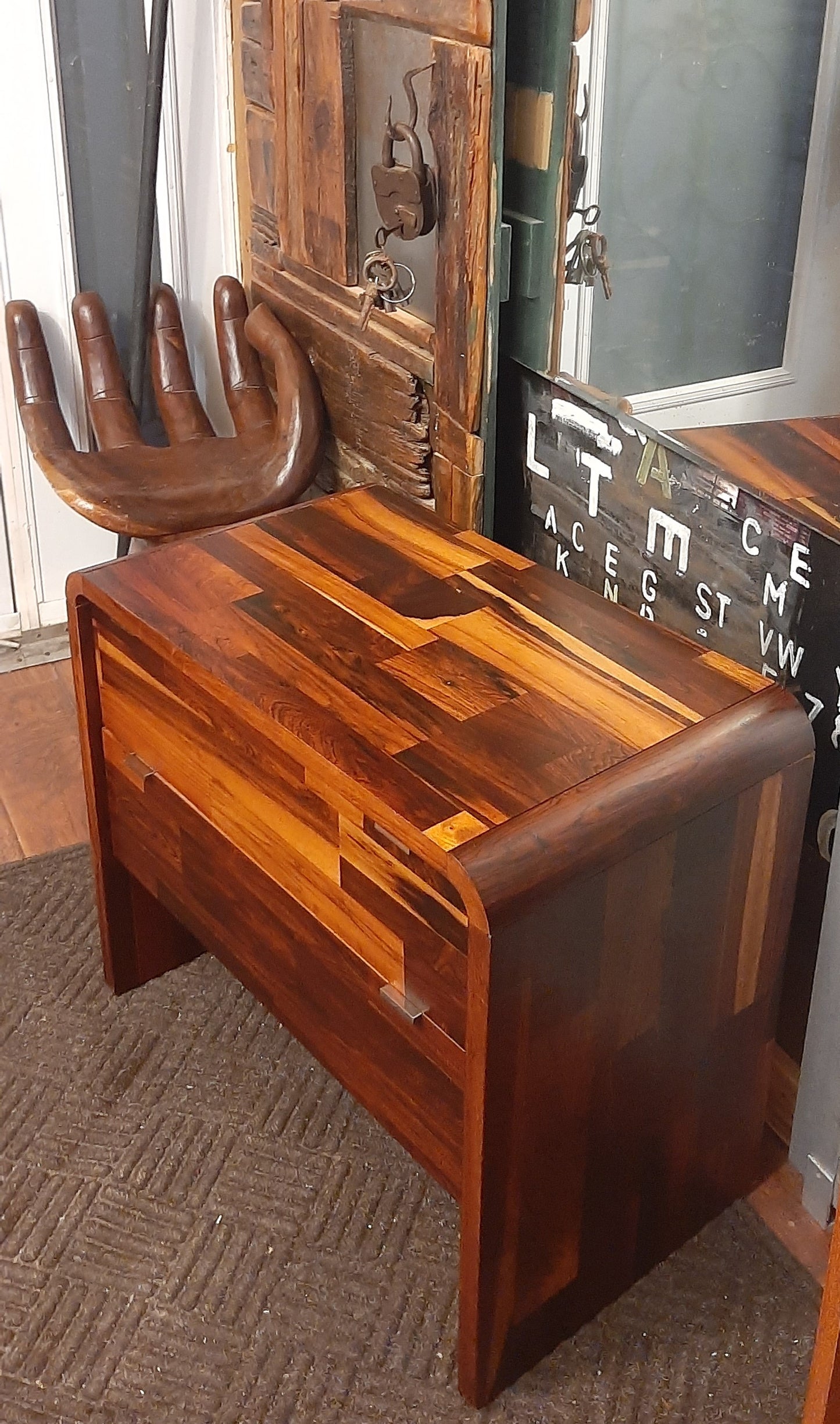 REFINISHED MCM Rosewood Patchwork Cabinet with 2 drawers 28", perfect, 2 AVAILABLE