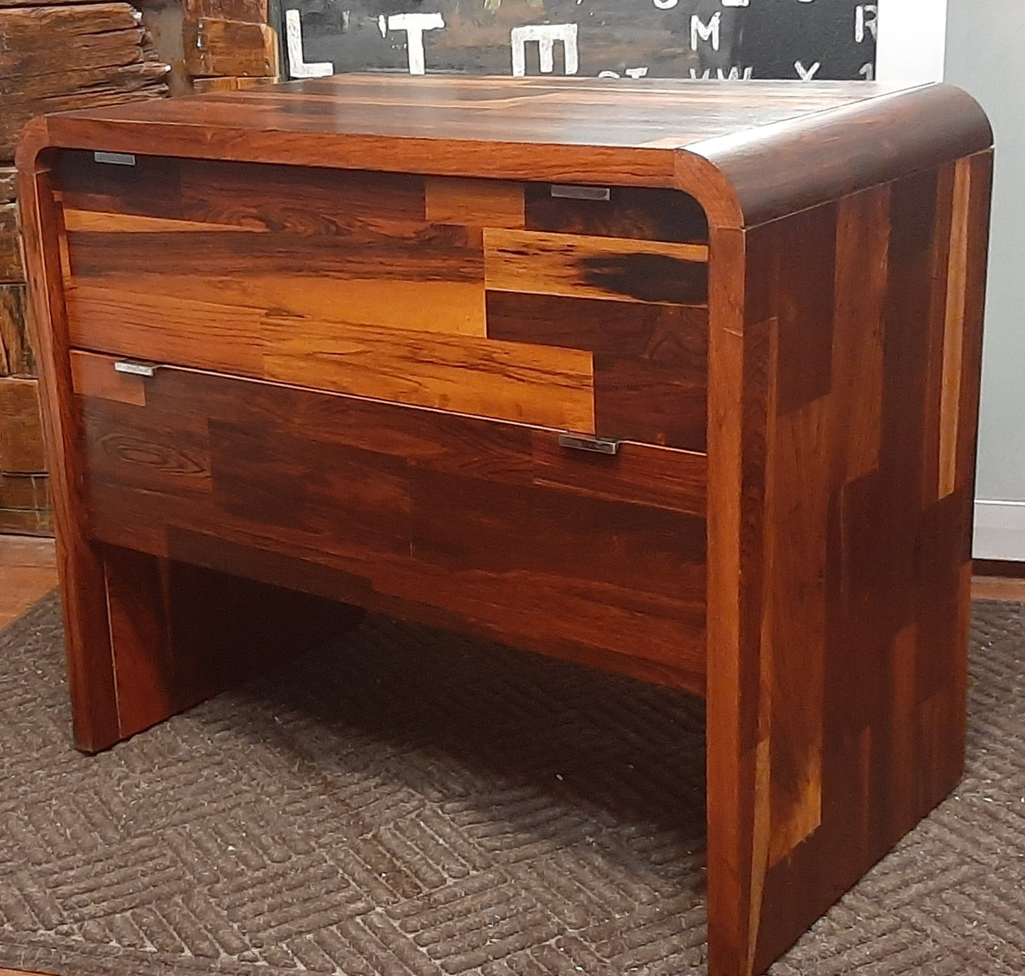 REFINISHED MCM Rosewood Patchwork Cabinet with 2 drawers 28", perfect, 2 AVAILABLE