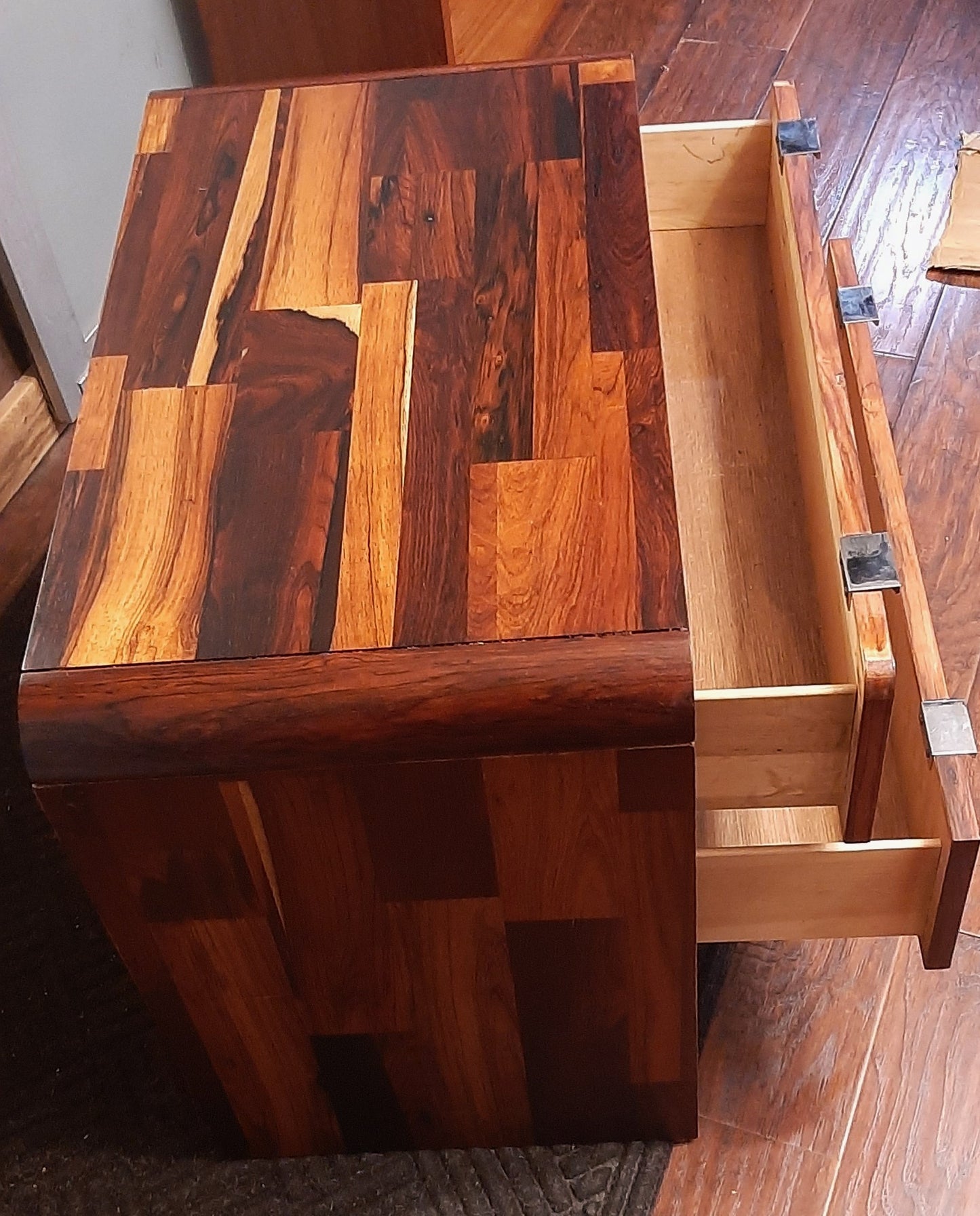 REFINISHED MCM Rosewood Patchwork Cabinet with 2 drawers 28", perfect, 2 AVAILABLE