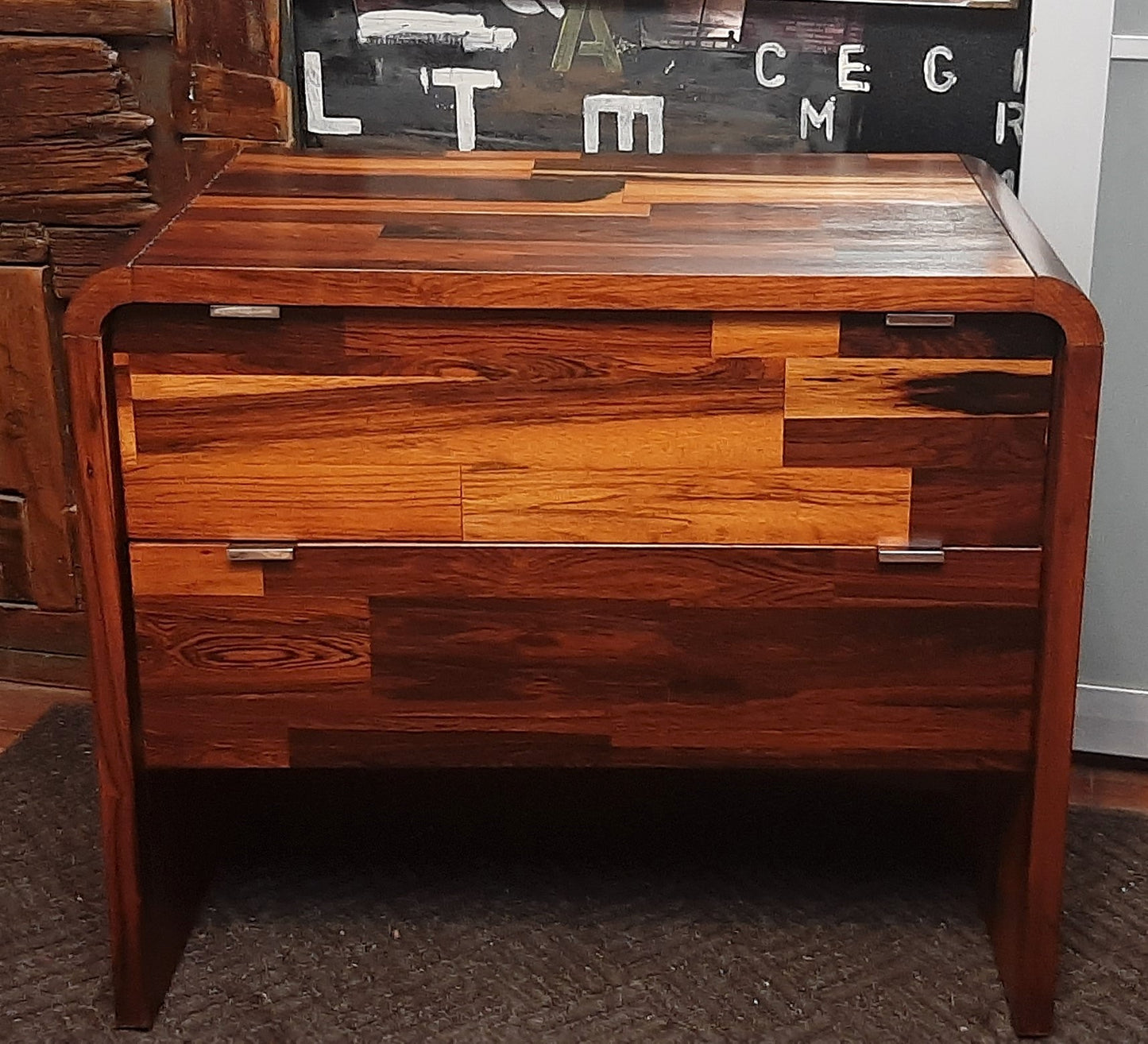 REFINISHED MCM Rosewood Patchwork Cabinet with 2 drawers 28", perfect, 2 AVAILABLE