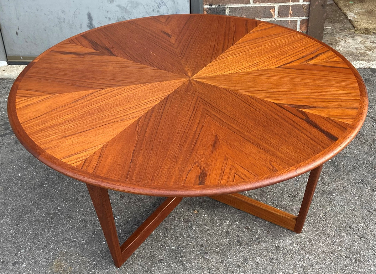 REFINISHED Mid Century Modern Teak Coffee Table Sunburst D 41