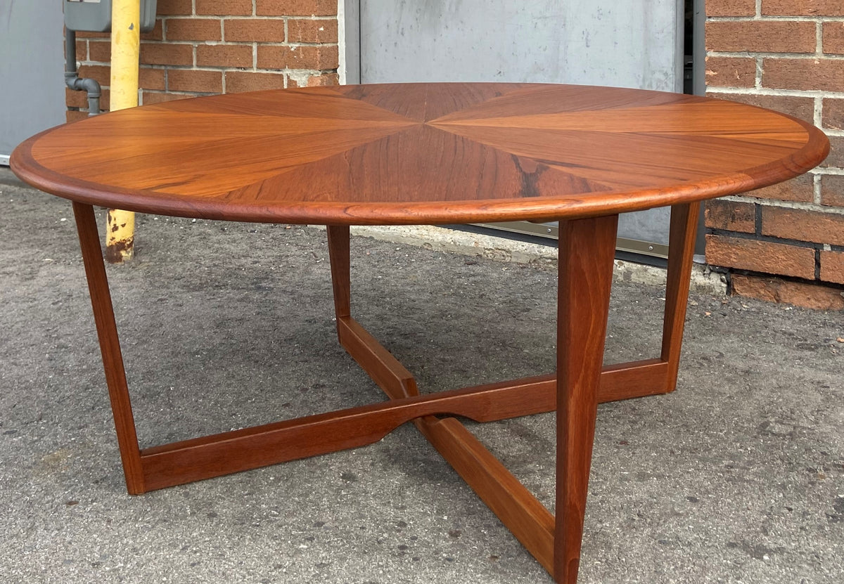 REFINISHED Mid Century Modern Teak Coffee Table Sunburst D 41