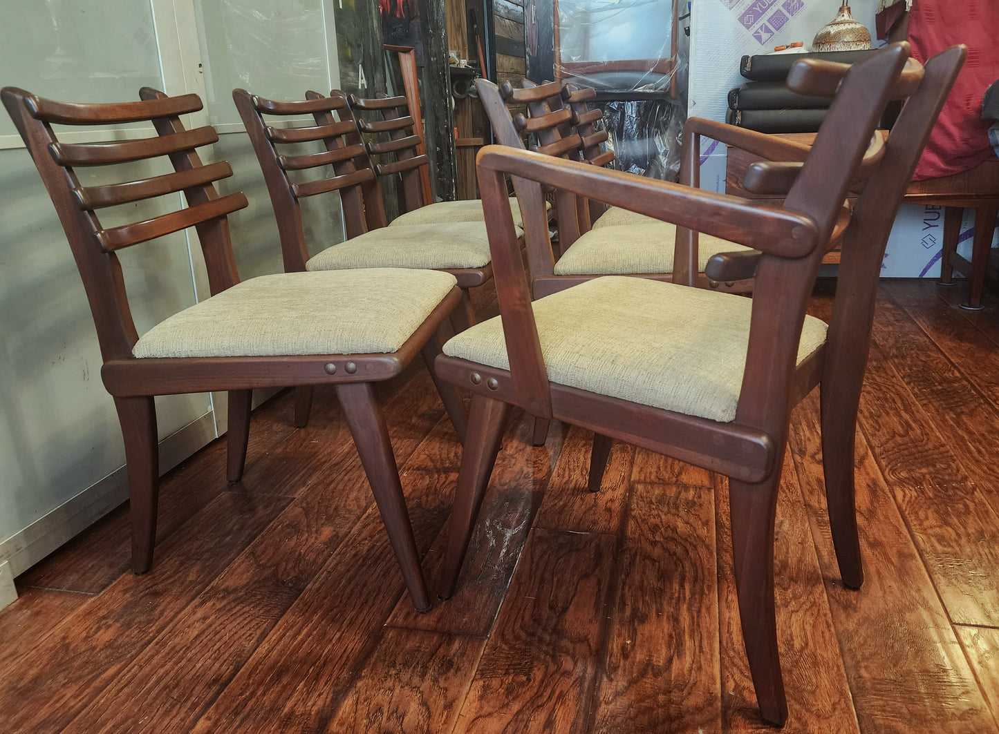 Mid Century Modern Russel Spanner Walnut Chairs (1 armchair 5 side chairs)