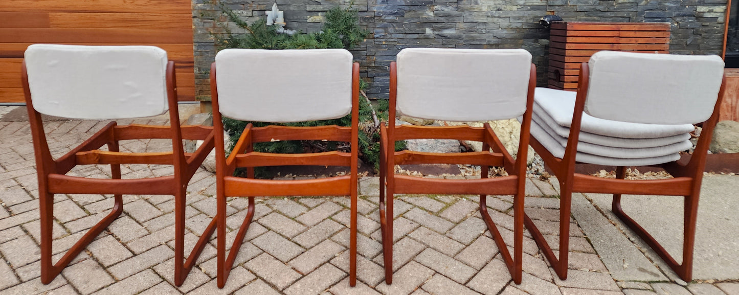 On Hold***4 REFINISHED REUPHOLSTERED Mid Century Modern Teak Chairs by RS