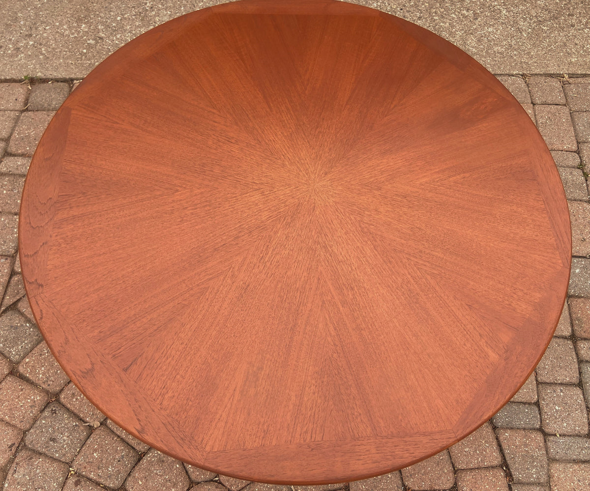 REFINISHED Mid Century Modern Teak Coffee Table Round Sunburst D 39