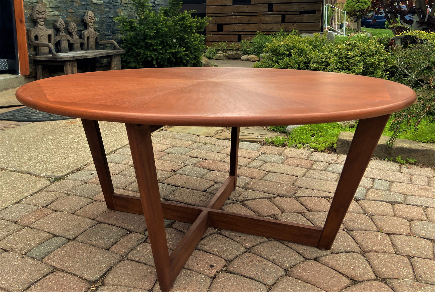 REFINISHED Mid Century Modern Teak Coffee Table Round Sunburst D 39"