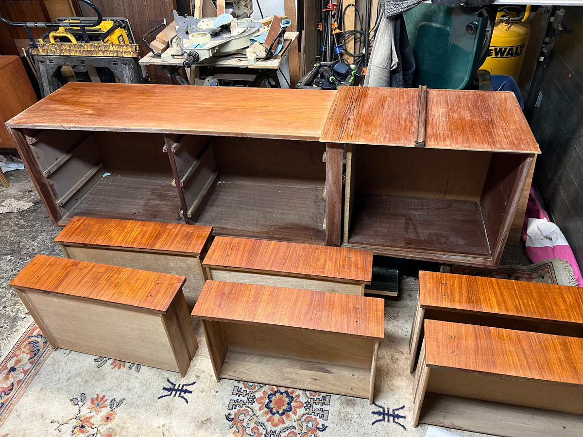 REFINISHED Mid Century Modern Teak Credenza w Tambour Door by RS Associates 78