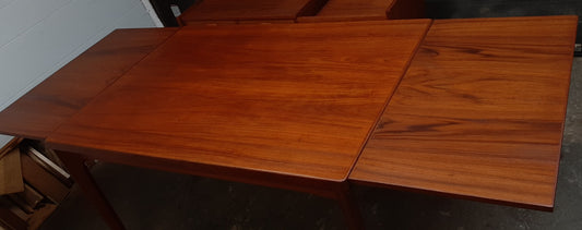 REFINISHED Danish MCM Teak Draw Leaf Table by H. Kjaernulf 47"-82", PERFECT - Mid Century Modern Toronto
